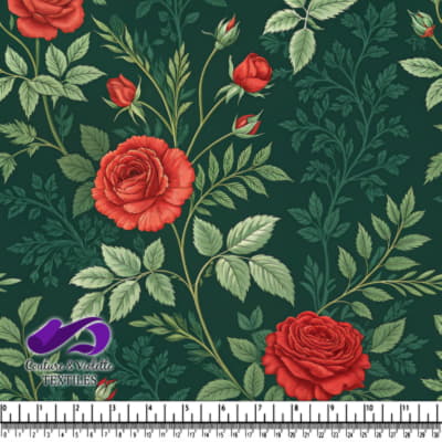 Roses Rouges Vintage sur Fond Vert