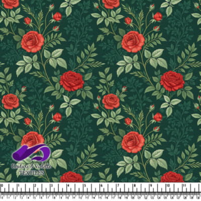 Roses Rouges Vintage sur Fond Vert