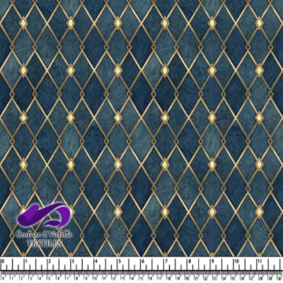 Tissu à Motif Diamant Bleu et Or