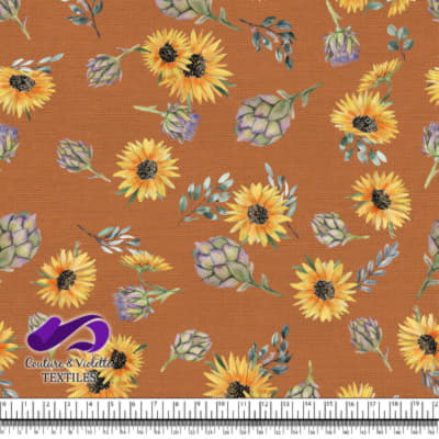 Artichaut and Sunflowers on background color Tomato cream