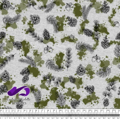 Conifères et Taches de Kaki sur Fond Blanc