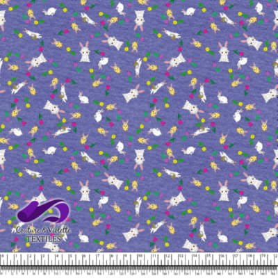 Pâques - Furets et amis avec des tulipes sur fond very péri