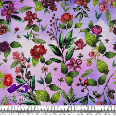 Embroidery bloom - Roses sur fond violet