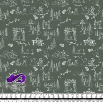 Toile de Jouy - Hiver sur fond dark sage