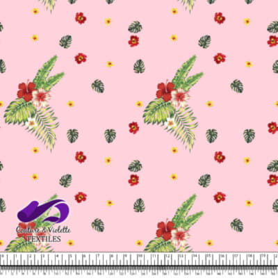 Tropical - hibiscus et palmier - Rose