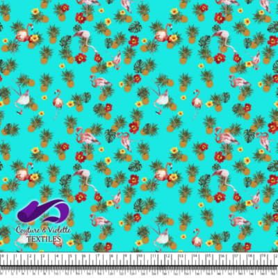 Tropical - Flora & flamingos - blue tiffany